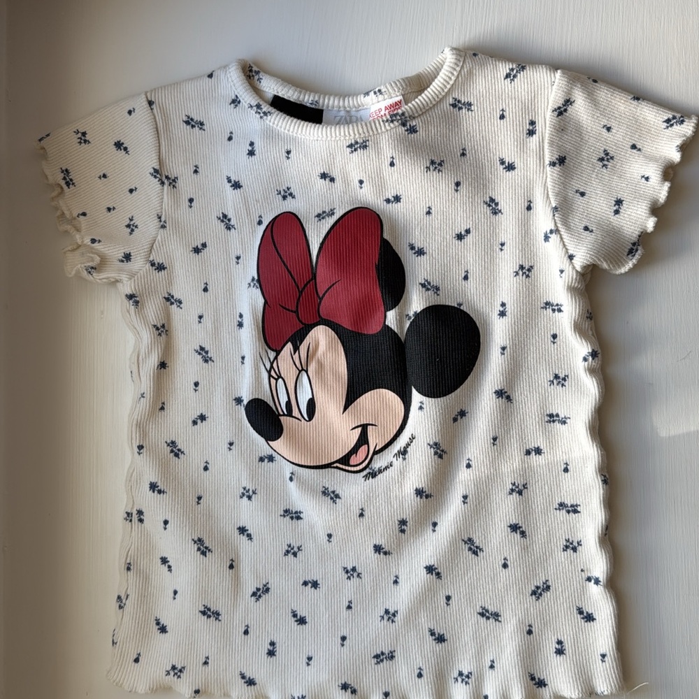 Zara White and Red Minnie Mouse Short Sleeve Tee